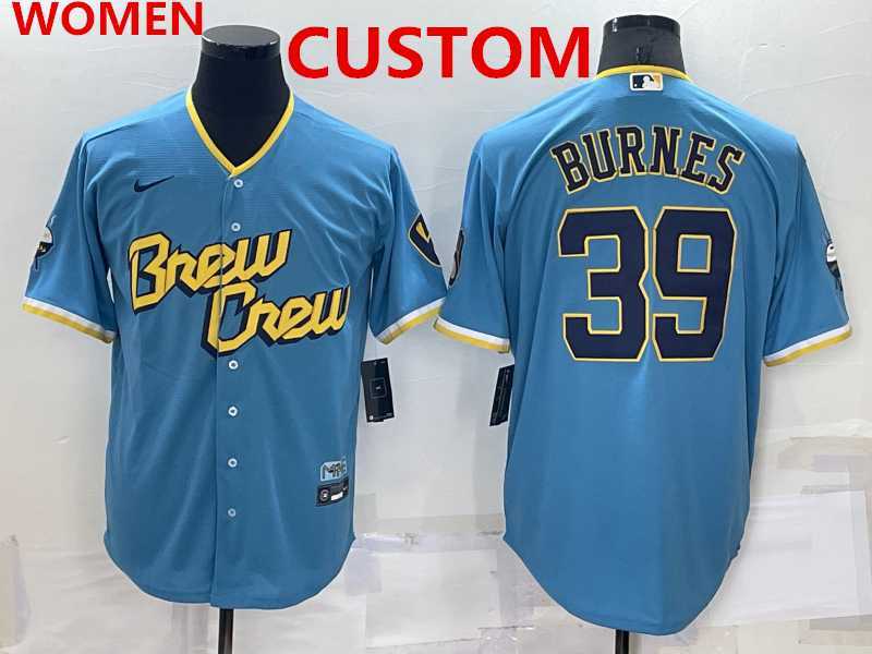 Womens Milwaukee Brewers Custom Blue 2022 City Connect Cool Base Stitched Jersey